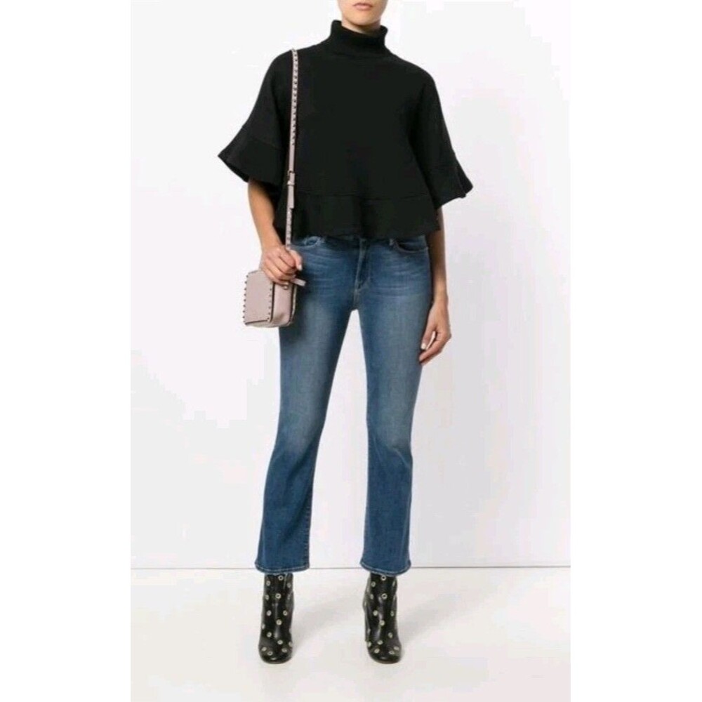 NWOT See By Chloe Poncho Sweatshirt Black Size M Ruffle Hem Turtleneck Terry
